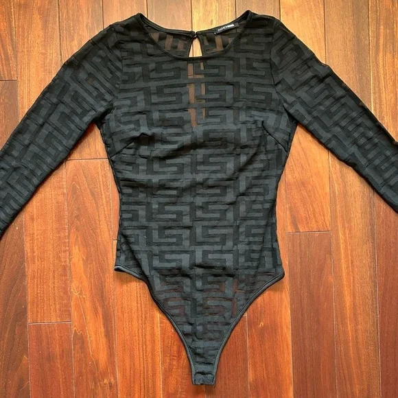 Fashion Nova Sheer Monogram Bodysuit - Picture 2 of 7